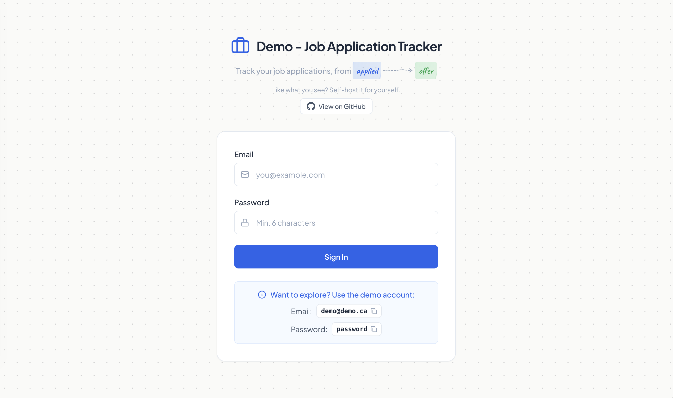 Screenshot of Job Application Tracker dashboard