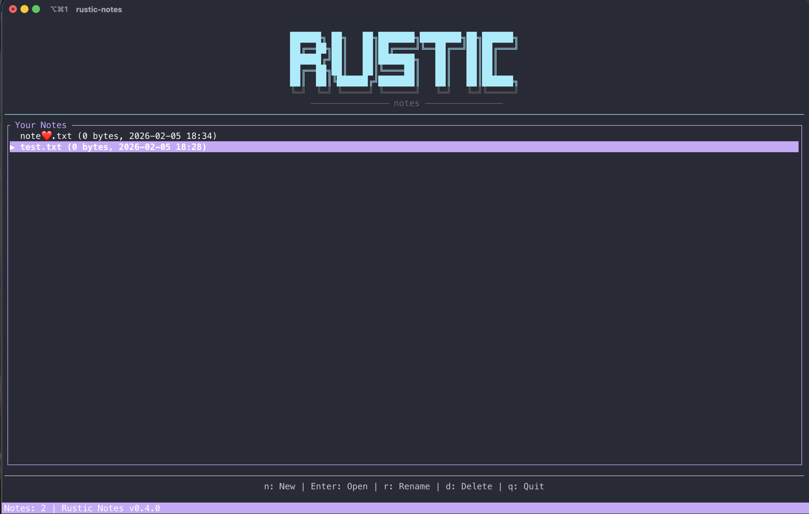 Rustic Notes terminal app